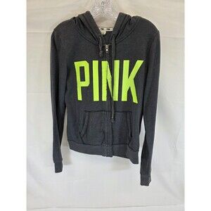PINK Victoria's Secret S/P Full Zip Hoodie Long Sleeve Athletic Gray / Green